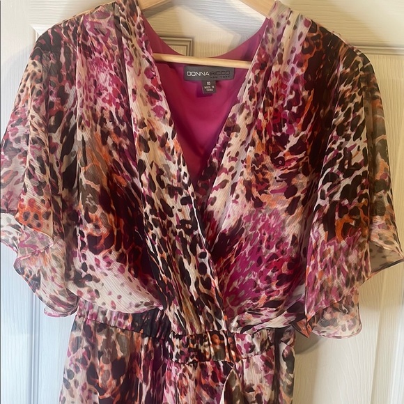 Donna Ricco Red and Pink Ruffled Wrap Midi Dress size 10 - Picture 4 of 5